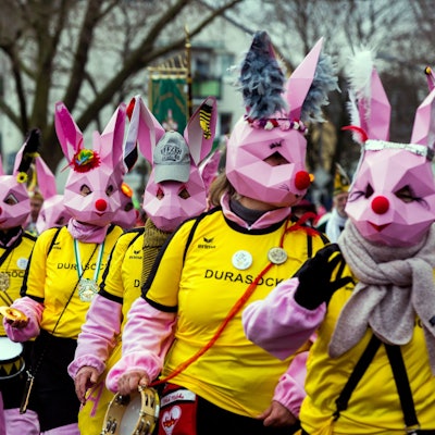 Jecke Hasen beim Rosenmontagszug in Worringen