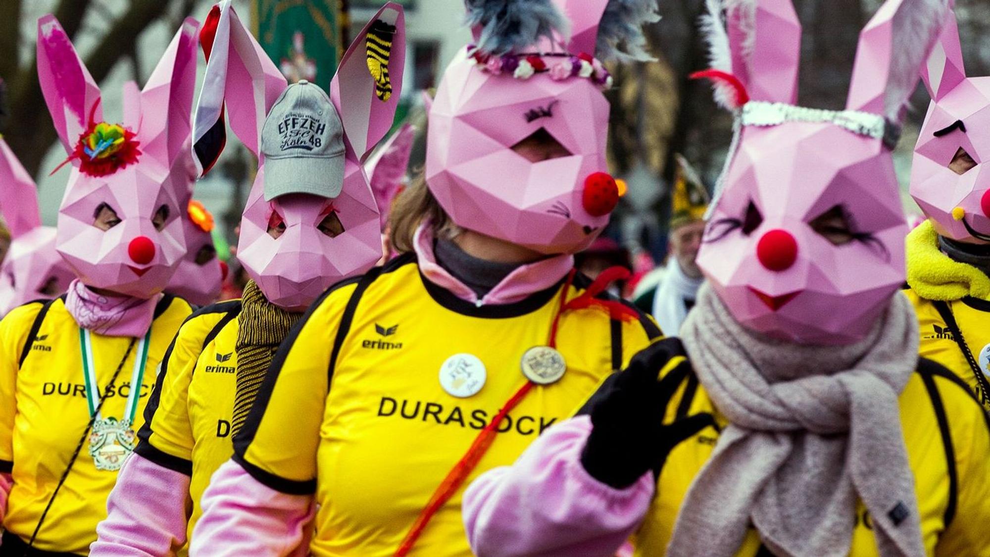 Jecke Hasen beim Rosenmontagszug in Worringen