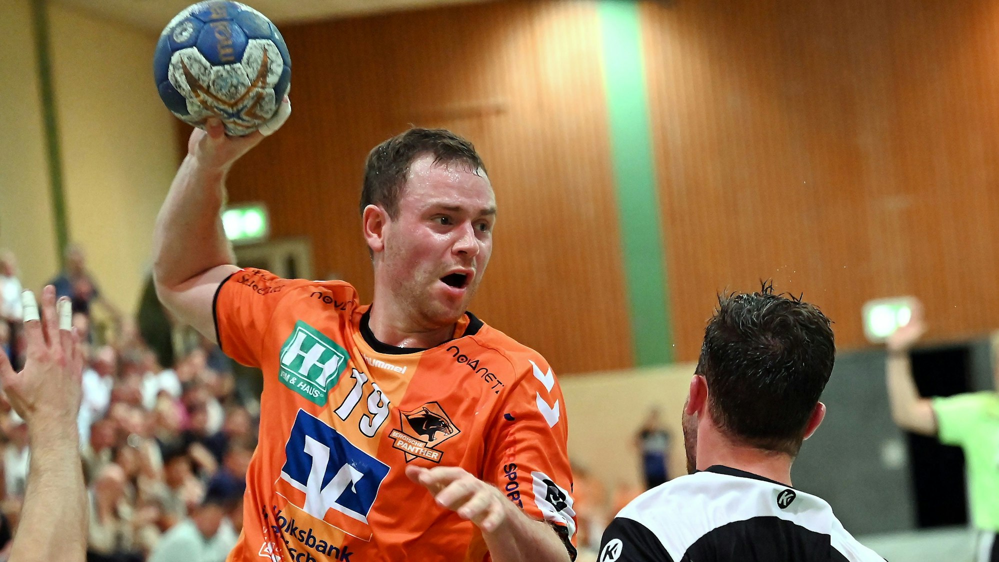08.09.2023, Handball-Bergische Panther-TuS Opladen
links: Justus Ueberholz (Panther)
Foto: Uli Herhaus