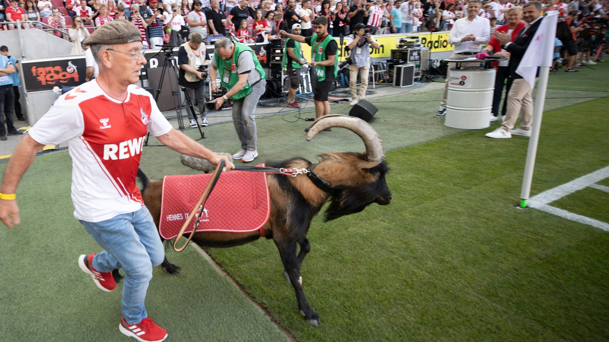 Hennes zieht Ingo auf den Platz.