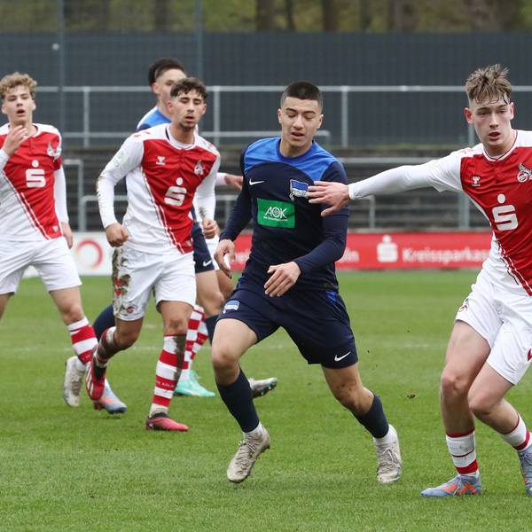 1.FC Köln U19 vs. Hertha BSC Berlin U19, DFB Pokal Halbfinale, rechts: Marlon Monning (1. FC Köln), 03.04.2023, Bild: Herbert Bucco