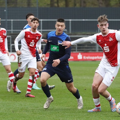 1.FC Köln U19 vs. Hertha BSC Berlin U19, DFB Pokal Halbfinale, rechts: Marlon Monning (1. FC Köln), 03.04.2023, Bild: Herbert Bucco