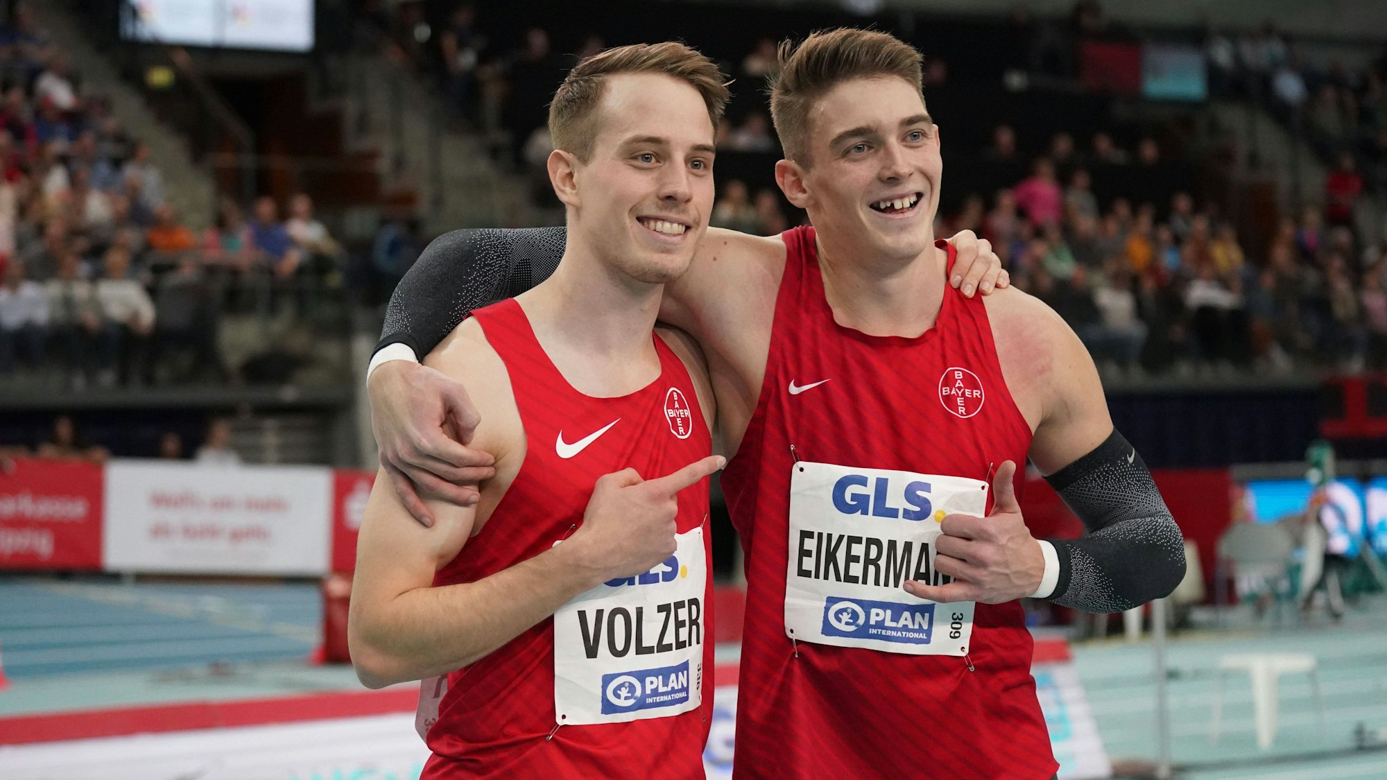 Leipzig, Leichtathletik, Deutsche Leichtathletik-Hallenmeisterschaften 2024, Hallen DM 2024 , 17-18.02.2024, 60m Hürden Männer,Stefan Volzer, Tim Eikermann, *** Leipzig, Athletics, German Indoor Athletics Championships 2024, Indoor DM 2024 , 17 18 02 2024, 60m hurdles men,Stefan Volzer, Tim Eikermann,