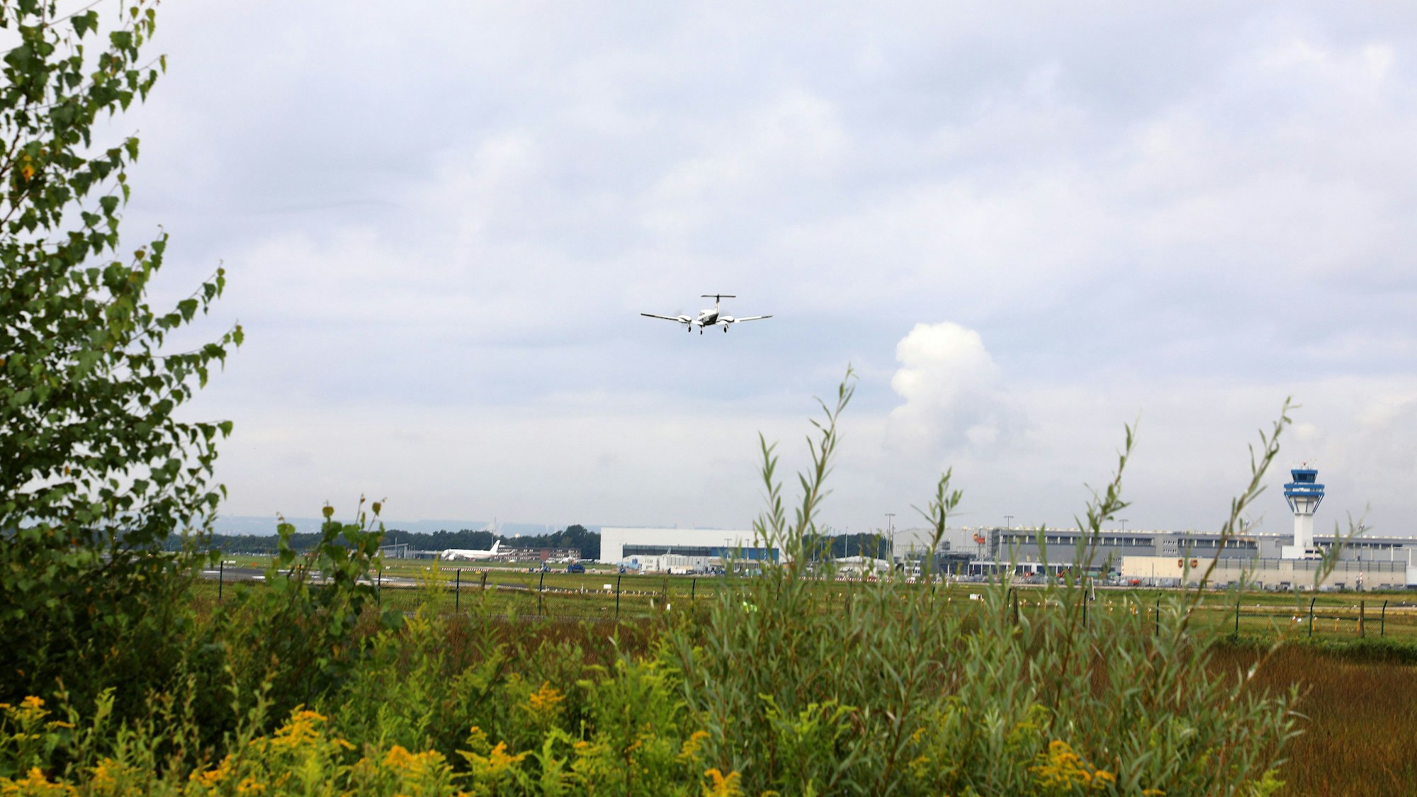 Ein Flugzeug fliegt.