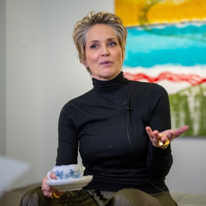 US-Schauspielerin Sharon Stone bei einem Interview in Berlin. Sie stellt sich gegen Republikaner Donald Trump und kritisiert Manipulation der Bürger im US-Wahlkampf. (Archivbild)