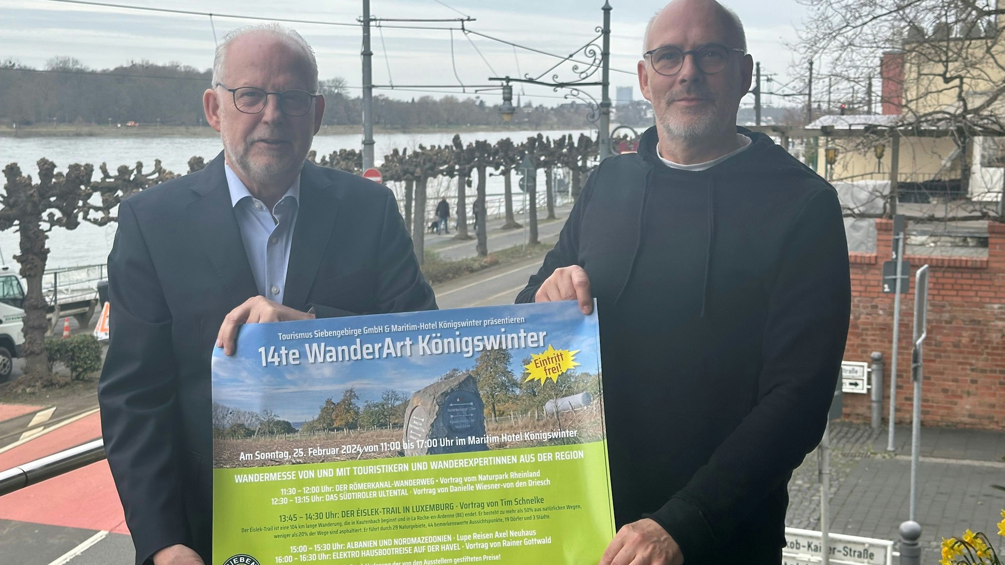 Freuen sich auf die Wander-Messe: Hotel-Chef Uwe Hanusch (l.), und Oliver Bremm, Geschäftsführer Tourismus Siebengebirge.