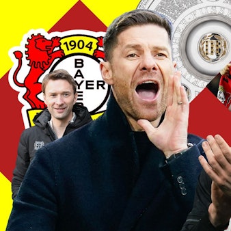 Montage: Sportdirektor Simon Rolfes, Cheftrainer Xabi Alonso und Spieler Florian Wirtz.