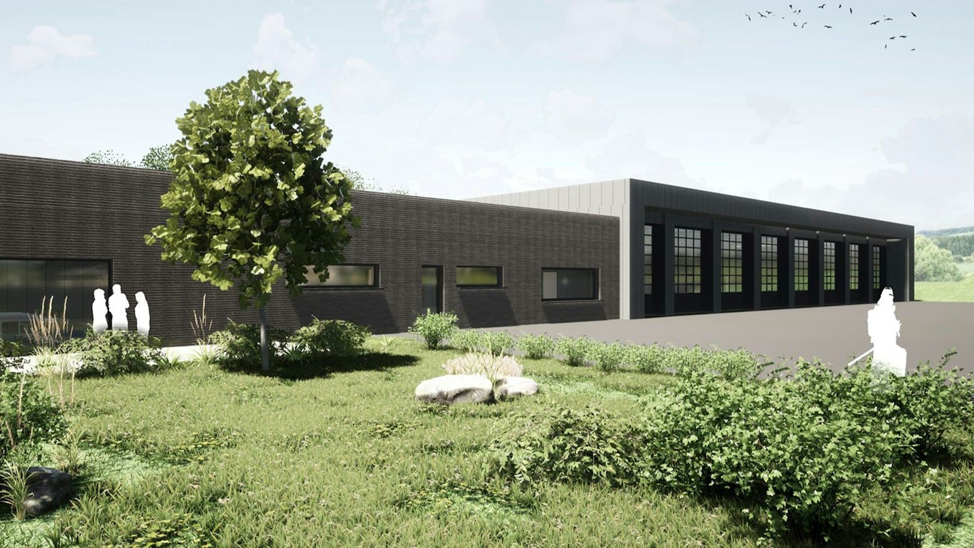 Entwurf der Architekten Fabian Thillmann und Bernd Siry vom Koblenzer Büro Thillmann Architekten für das Feuerwehrgerätehaus in Kommern.