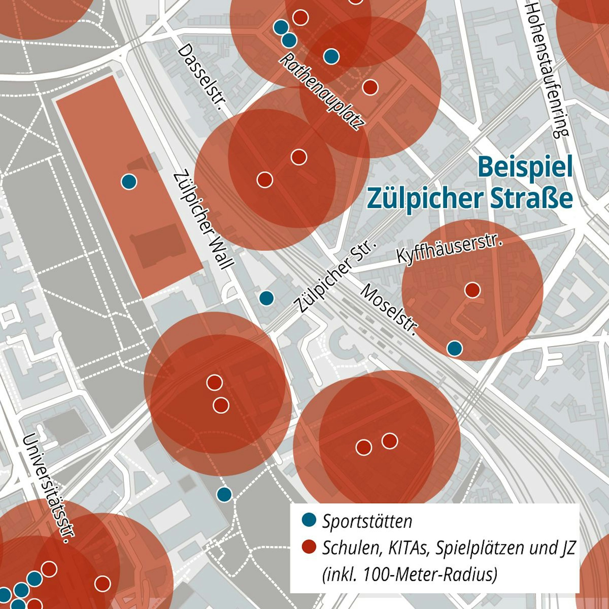 Cannabis-Verbotszonen entlang der Zülpicher Straße.