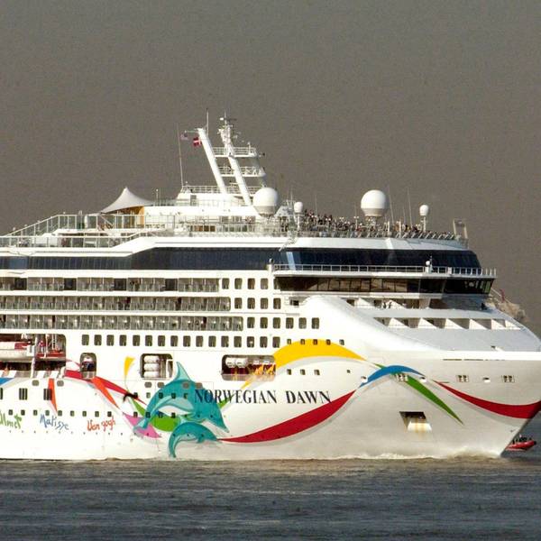 Das Kreuzfahrtschiff «Norwegian Dawn» der US-Reederei Norwegian Cruise Line am 18. April 2005 bei der Einfahrt nach New York, USA.