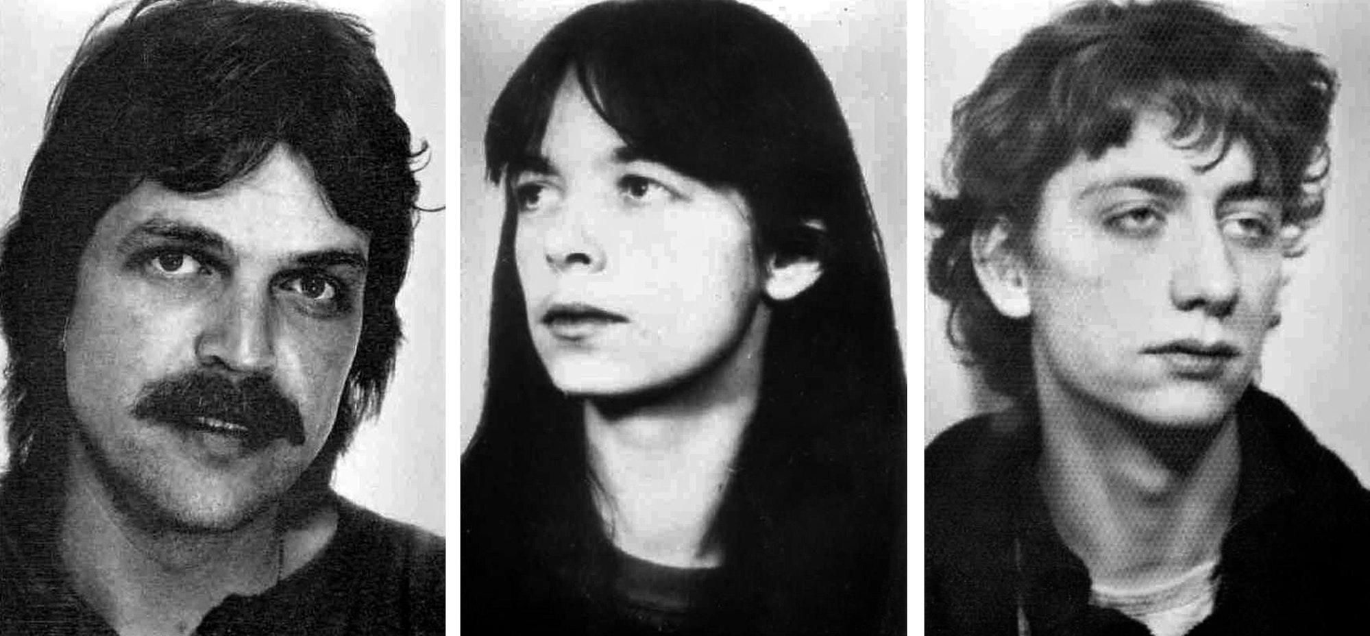 Die RAF-Mitglieder Ernst-Volker Staub (l), Daniela Klette und Burkhard Garweg (undatierte Fahndungsbilder des Bundeskriminalamts BKA).