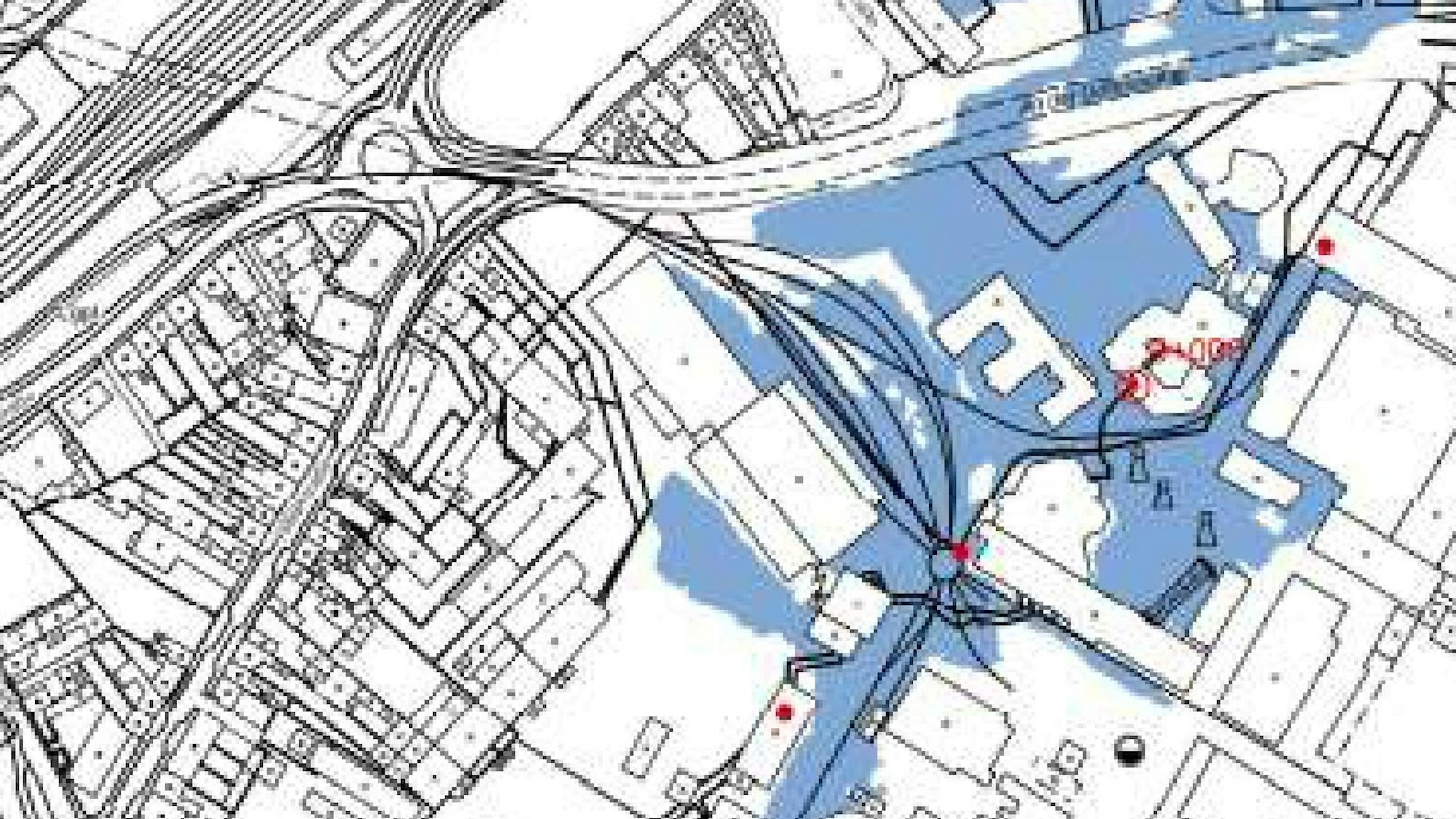 Das derzeitige Überschwemmungsgebiet auf dem Zanders-Gelände.