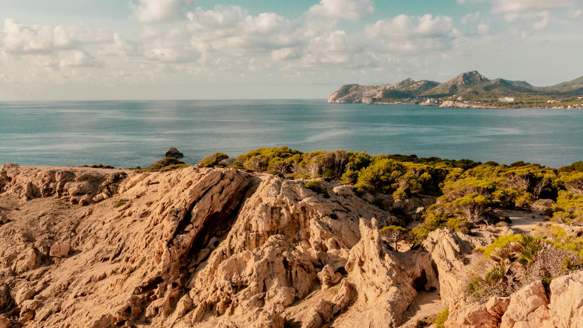 Coastal landscape on the island of Mallorca with turquoise blue sea water