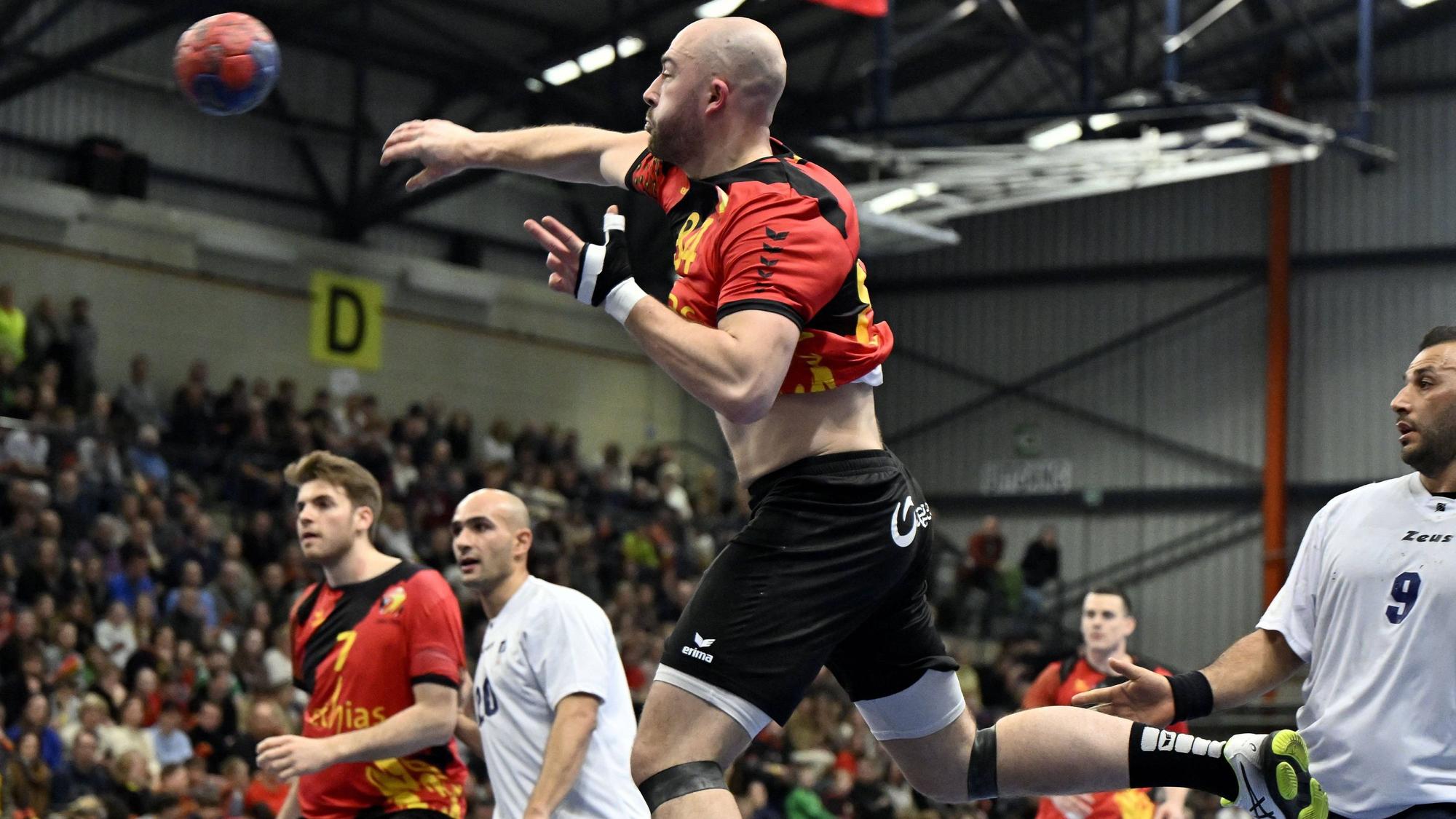 Belgium s Janis Beckers pictured in action during a game between Belgian national team, Nationalteam Red Wolves and Cyprus, Wednesday 10 January 2024, in Hasselt, a Promotion Round game for the EHF Euro 2026 Men s European Championship, EM, Europameisterschaft 2026. ERICxLALMAND PUBLICATIONxNOTxINxBELxFRAxNED x83757223x