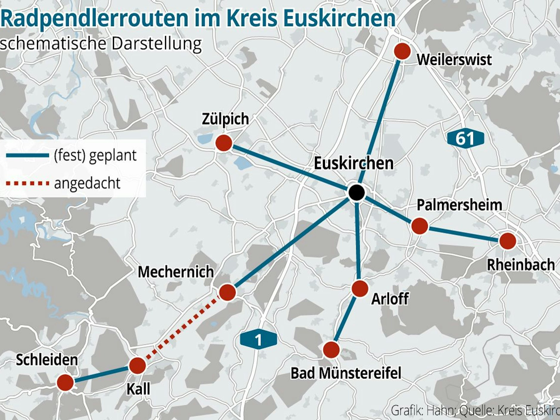 Das Bild zeigt eine schematische Darstellung der geplanten Routen.