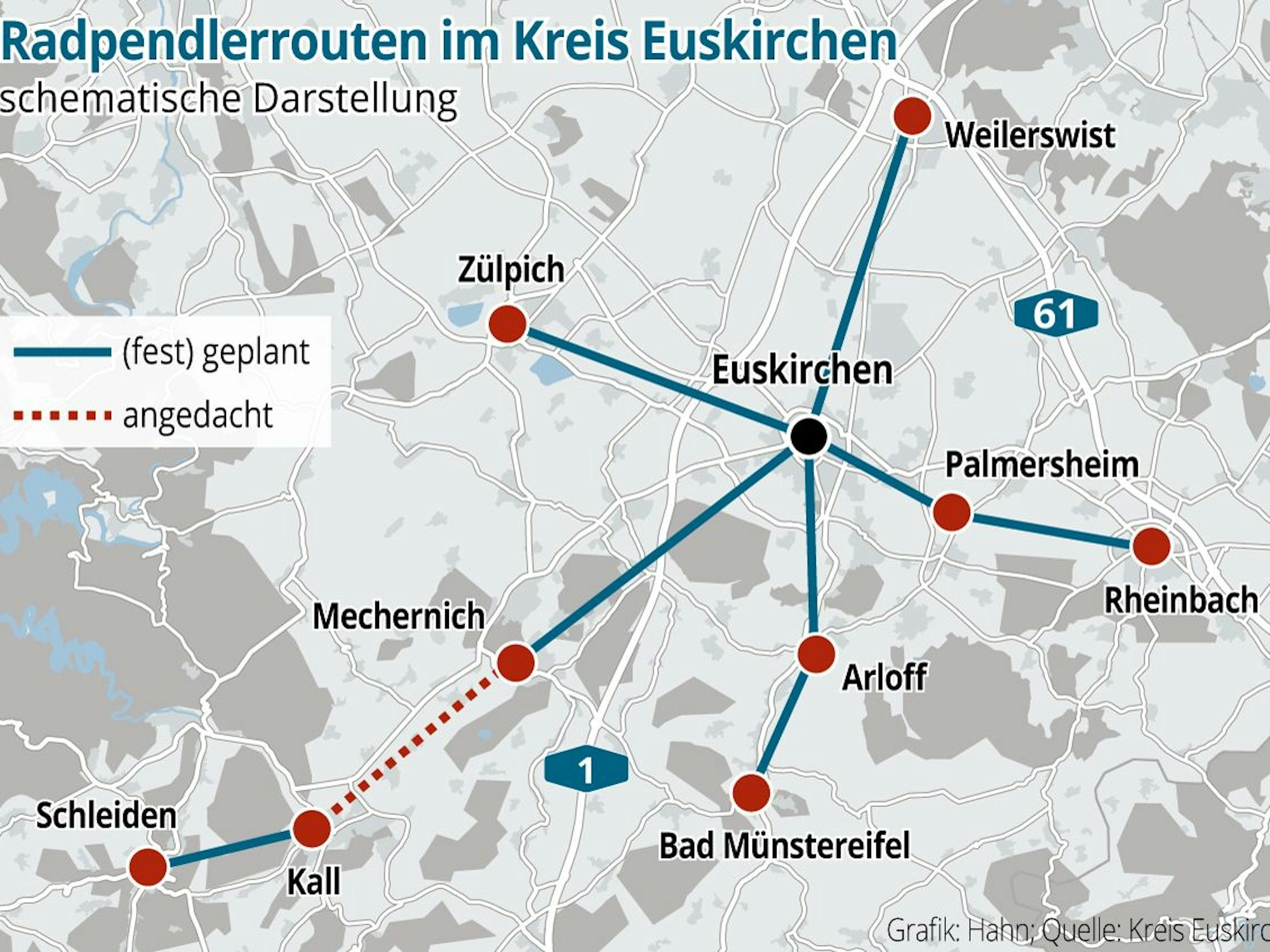 Das Bild zeigt eine schematische Darstellung der geplanten Routen.