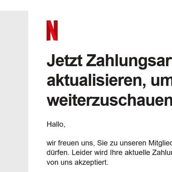 Screenshot einer Phishing-Mail, die vorgibt, von Netflix zu sein
