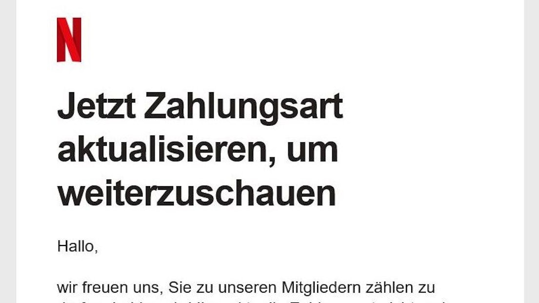 Screenshot einer Phishing-Mail, die vorgibt, von Netflix zu sein