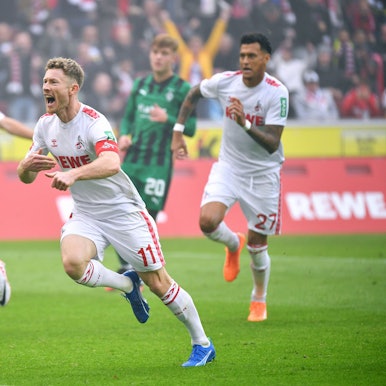 Beim 3:1-Sieg des 1. FC Köln gegen Borussia Mönchengladbach am 22. Oktober 2023 traf Florian Kainz (M.) doppelt.