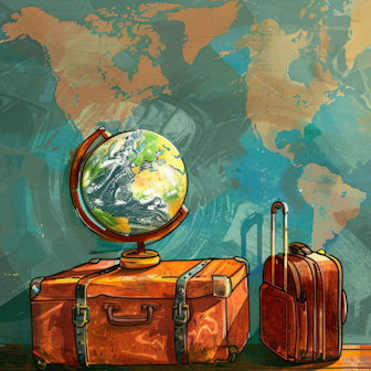 Illustration: Koffer und Weltkugel