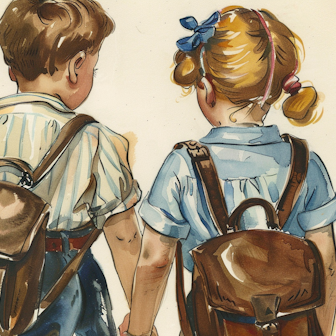 ILLUSTRATION: Kinder mit Tornistern