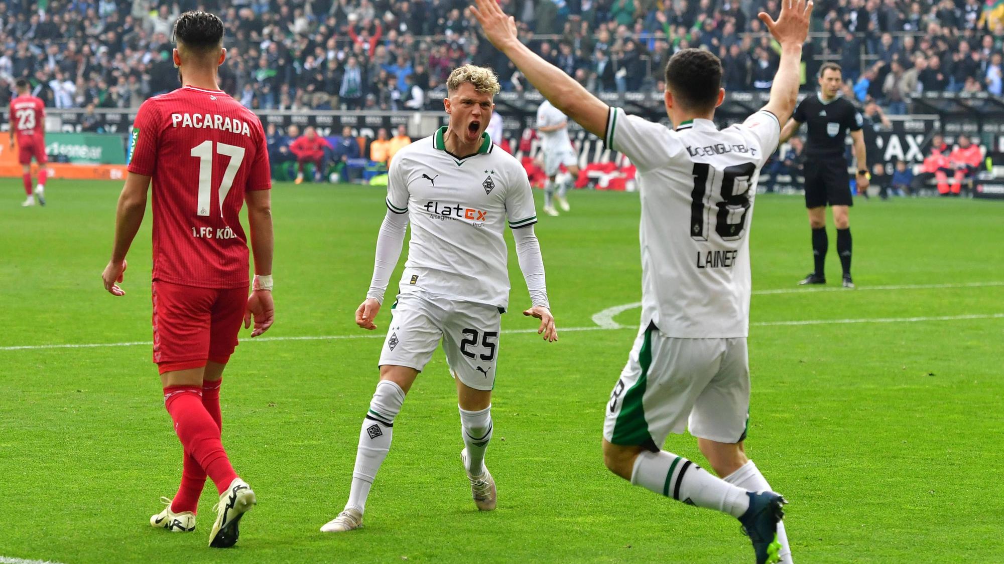 Torjubel nach dem 2:2: Gladbachs Robin Hack war für Köln ncht zu stoppen.