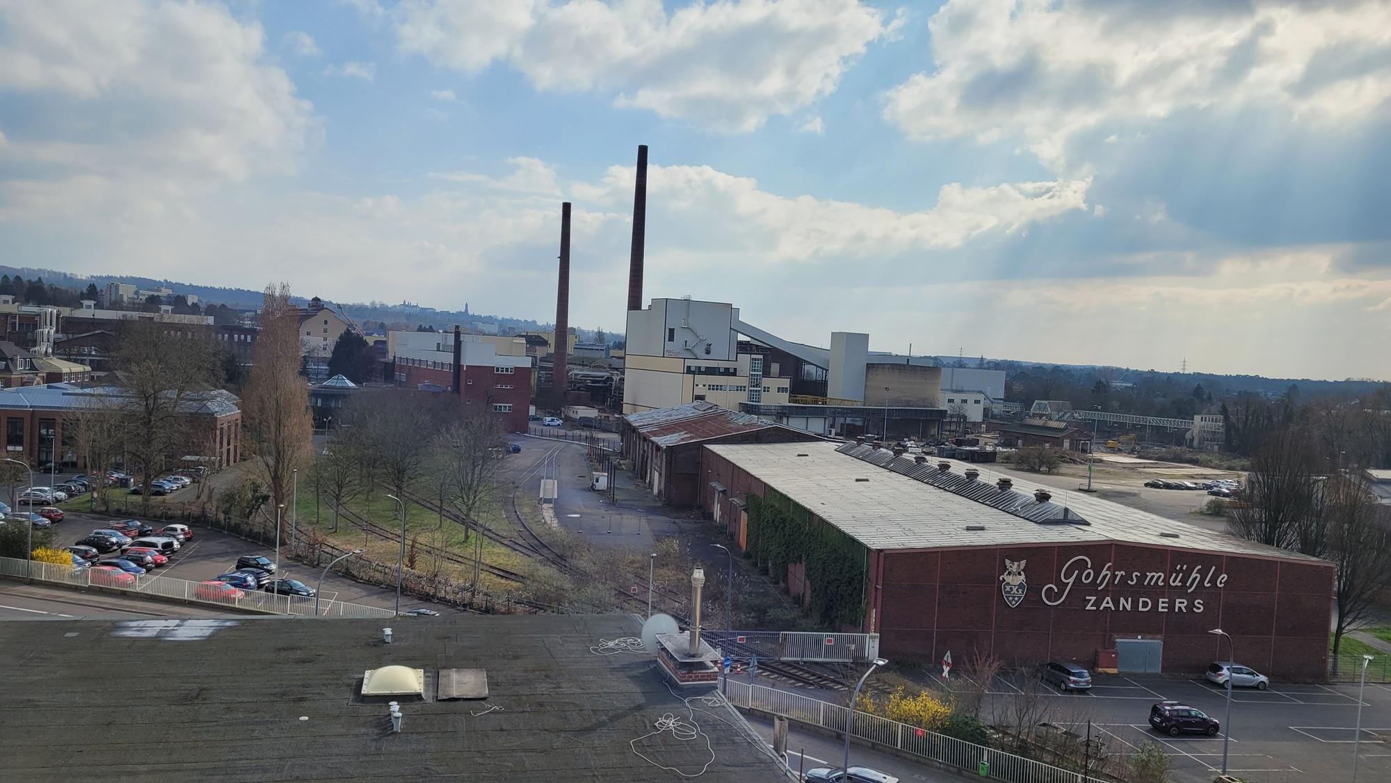 Blick auf das ehemalige Gelände der Papierfabrik Zanders