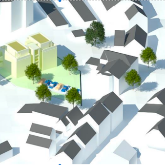 Skizze des geplanten Neubaus zwischen Luisenstraße und Im Durfeld