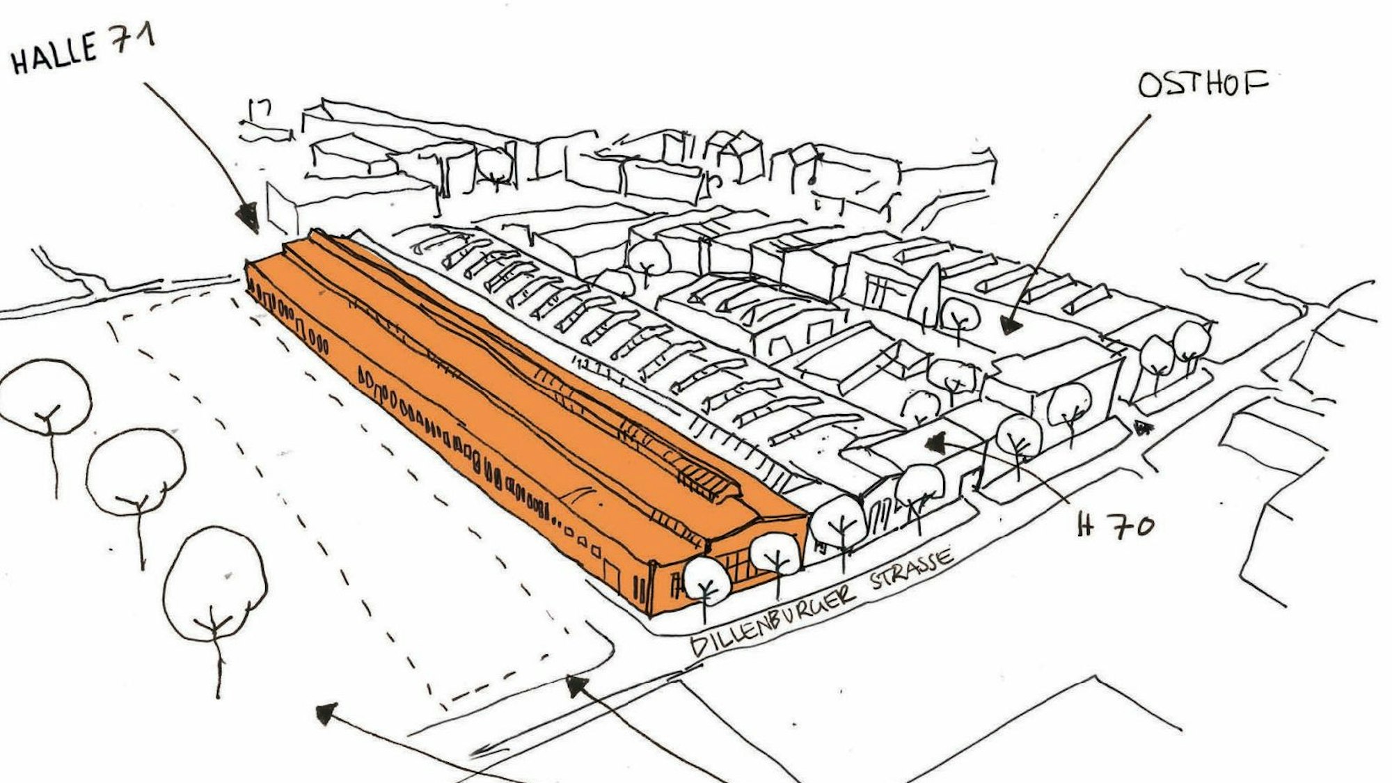 Ansicht der Hallen Kalk aus der Machbarkeitsstudie.