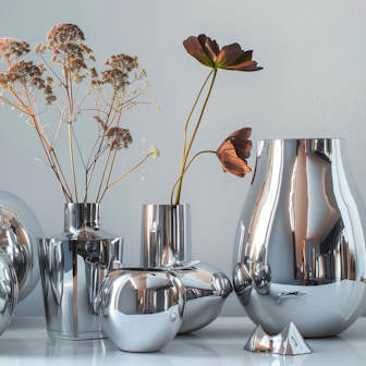 Illustration: Chromvasen mit Trockenblumen