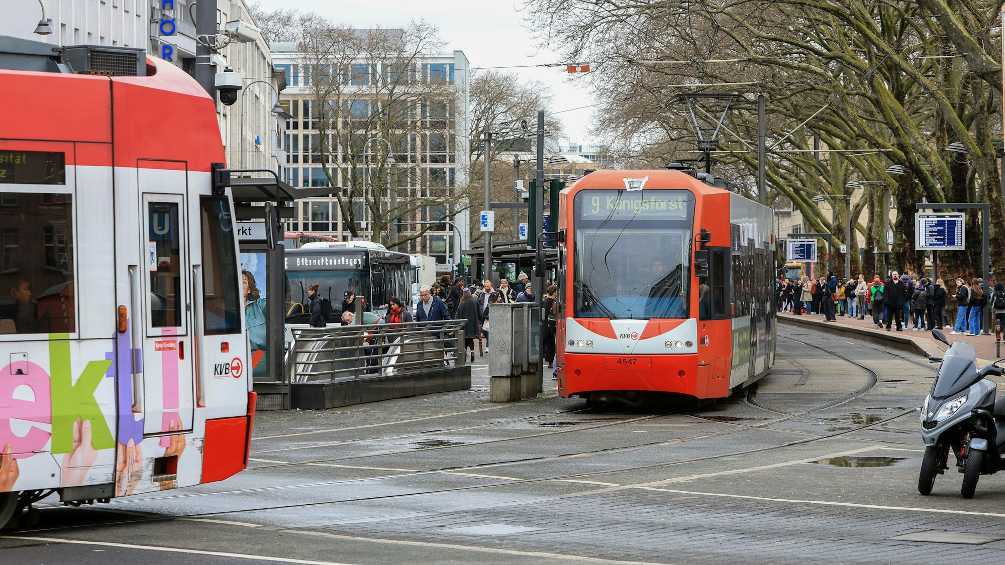 Stadtbahnen der Kölner Verkehrs-Betriebe (KVB) am Neumarkt