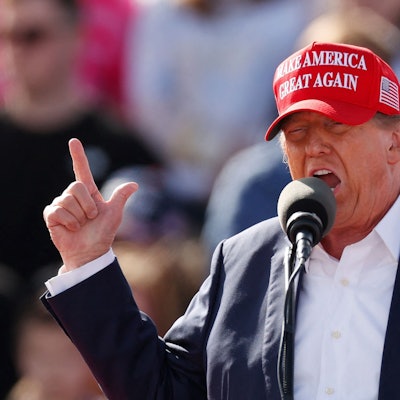 Former US President and Republican presidential candidate Donald Trump speaks during a Buckeye Values PAC Rally in Vandalia, Ohio, on March 16, 2024. (Photo by KAMIL KRZACZYNSKI / AFP)