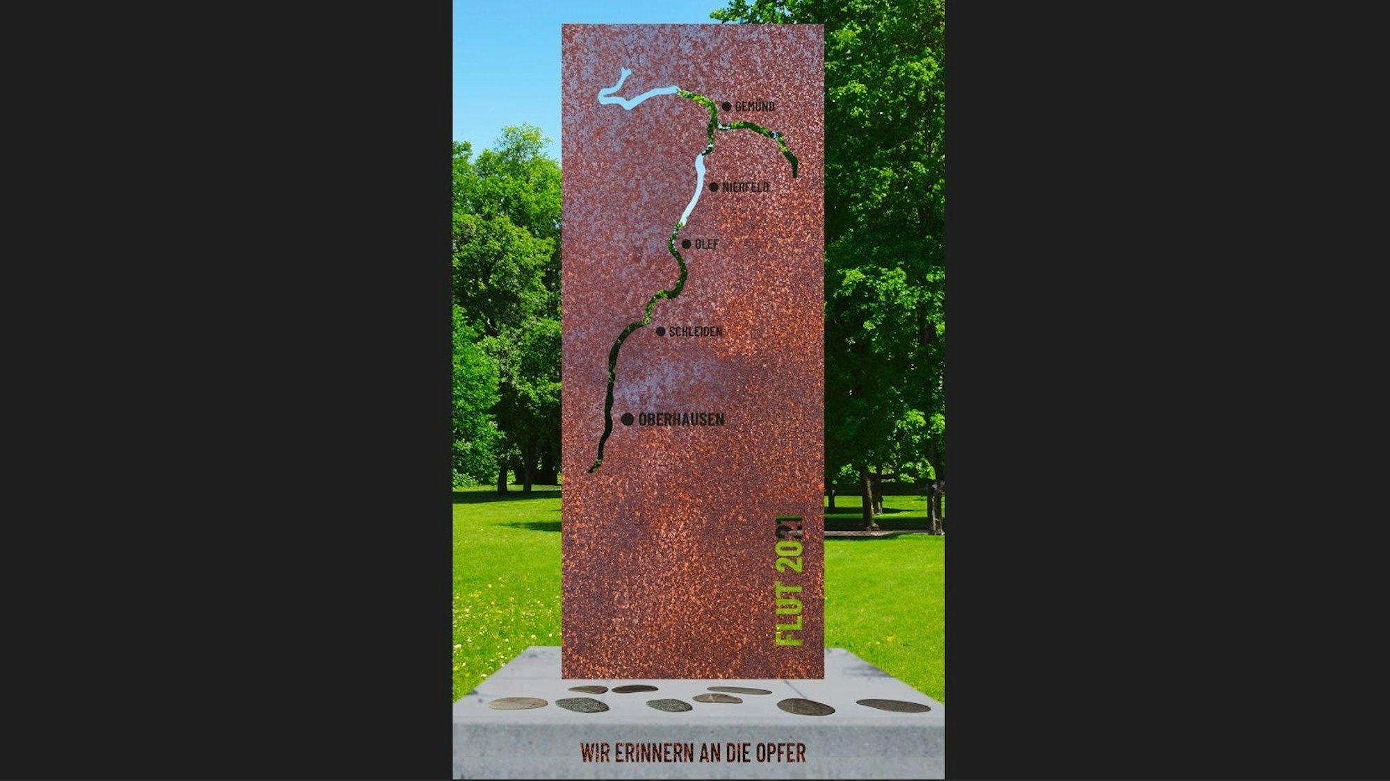 Die Animation zeigt eine der Stelen mit dem Betonsockel.