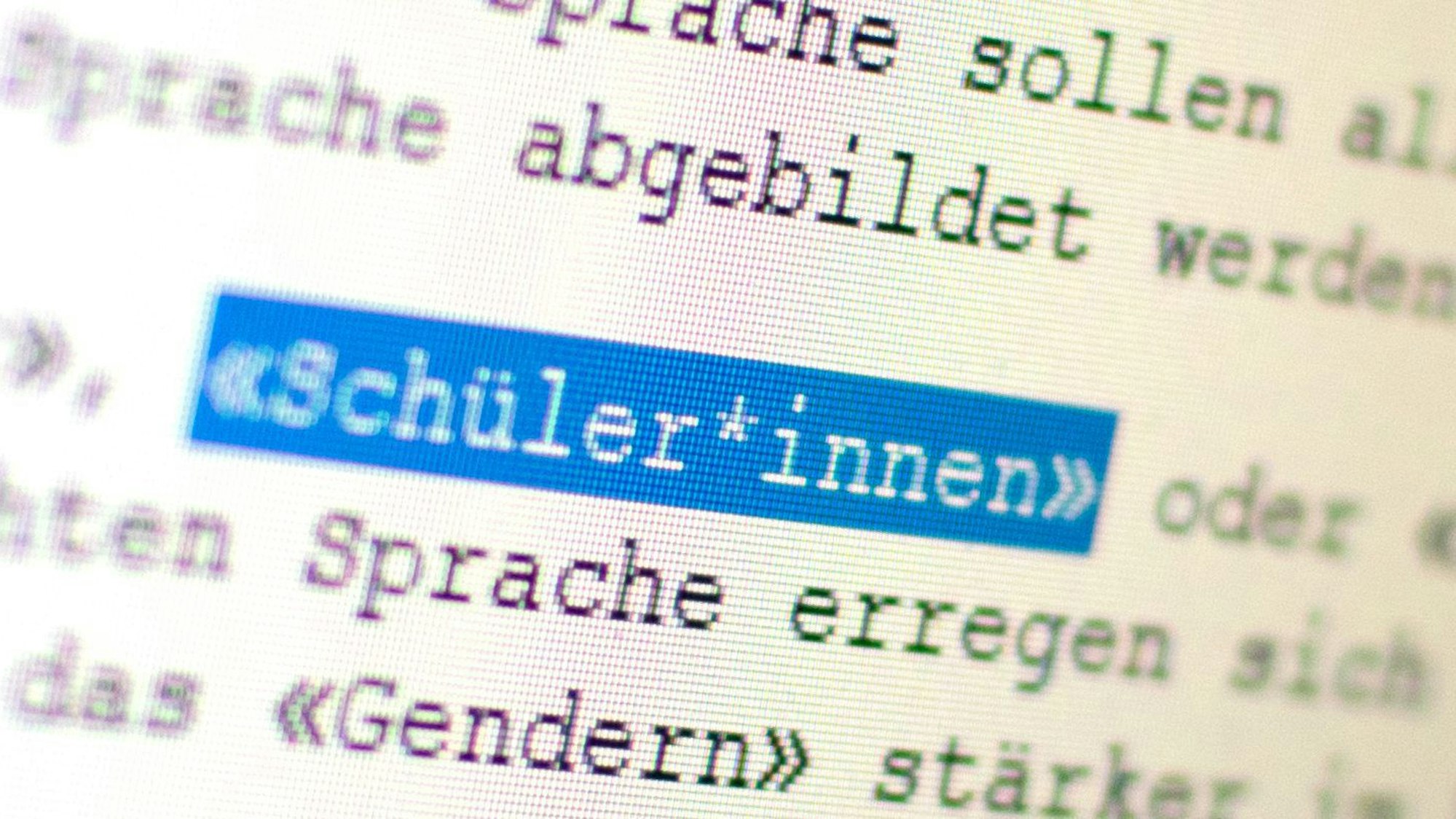 ARCHIV - 15.06.2020, Baden-Württemberg, Stuttgart: Auf einem Bildschirm ist das Wort «Schüler*innen» zu sehen. (zu dpa: «Bayern verbietet Gendersprache in Schulen, Hochschulen und Behörden») Foto: Gregor Bauernfeind/dpa +++ dpa-Bildfunk +++
