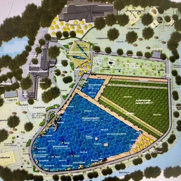 Der Plan zeigt die künftige Gestaltung des Waldfreibads an der Steinbachtalsperre.