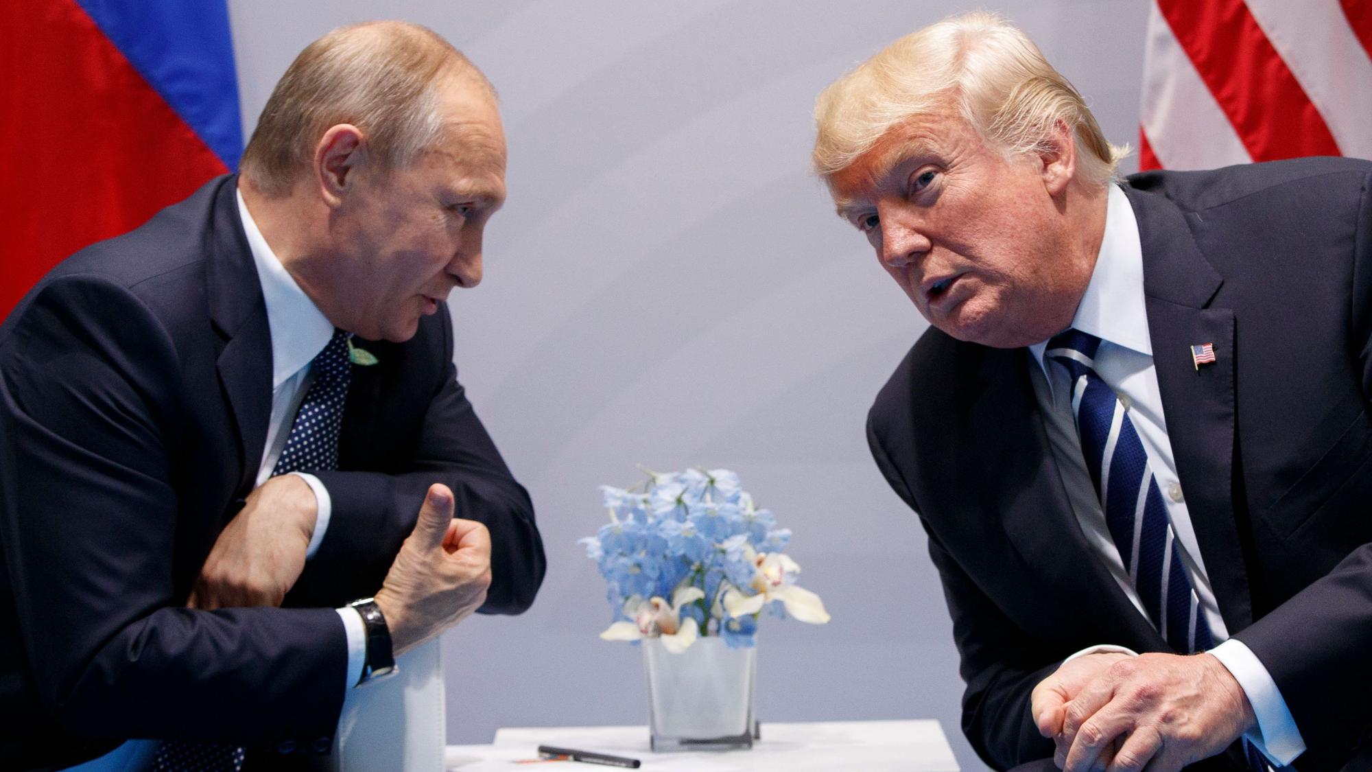 Kremlchef Wladimir Putin (l.) und US-Präsident Donald Trump beim G20-Gipfel 2017 in Hamburg.