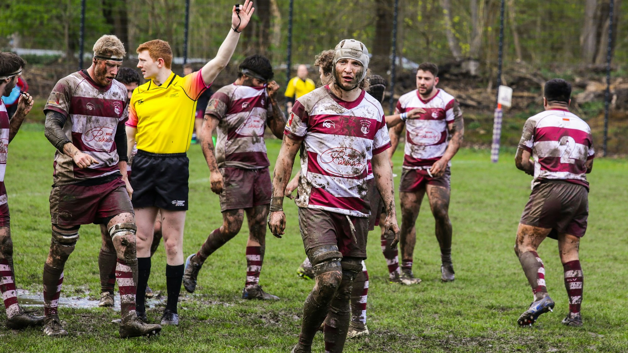 23.03.2024, Köln: Rugby Bundesliga Spiel RSV Köln  ( rot-weisse Trikots)vs. RK Heusenstamm ( gtün-rote Trikots). Foto:Dirk Borm