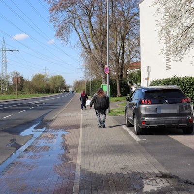 Mülheims Bezirksvertretung will auf der Brachfläche westlich der Honschaftsstraße (l.) Parkplätze für LKW und Kleinlaster anlegen lassen.