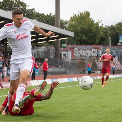 Regionalliga West: SC Fortuna Koeln - 1. FC Koeln U21, U 21 01.08.2023 Antonio Verinac 1. FC Koeln U21, 19, Jonas Scholz Fortuna Koeln, 32, Regionalliga West, 1. Spieltag, SC Fortuna Koeln - 1. FC Koeln U21, am 01.08.2023, Suedstadion, Koeln *** Regionalliga West SC Fortuna Koeln 1 FC Koeln U21, 01 08 2023 Antonio Verinac 1 FC Koeln U21, 19 , Jonas Scholz Fortuna Koeln, 32 , Regionalliga West, 1 Matchday, SC Fortuna Koeln 1 FC Koeln U21, on 01 08 2023, Suedstadion, Koeln Copyright: xBEAUTIFULxSPORTS/Meuselx