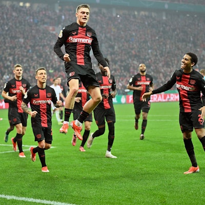 03.04.2024, xjrdrx, Fussball DFB Pokal 1/2 Finale, Bayer 04 Leverkusen - Fortuna Düsseldorf emspor, v.l. Torjubel nach dem Tor zum celebrating the goal celebrate 4:0 durch Florian Wirtz Bayer Leverkusen DFL/DFB REGULATIONS PROHIBIT ANY USE OF PHOTOGRAPHS as IMAGE SEQUENCES and/or QUASI-VIDEO Leverkusen *** 03 04 2024, xjrdrx, Fußball DFB Pokal 1 2 Finale, Bayer 04 Leverkusen Fortuna Düsseldorf emspor, v l Torjubel nach dem Tor zum celebrating the goal celebrate 4 0 durch Florian Wirtz Bayer Leverkusen DFL DFB REGULATIONS PROHIBIT ANY USE OF PHOTOGRAPHS as IMAGE SEQUENCES and or QUASI VIDEO Leverkusen