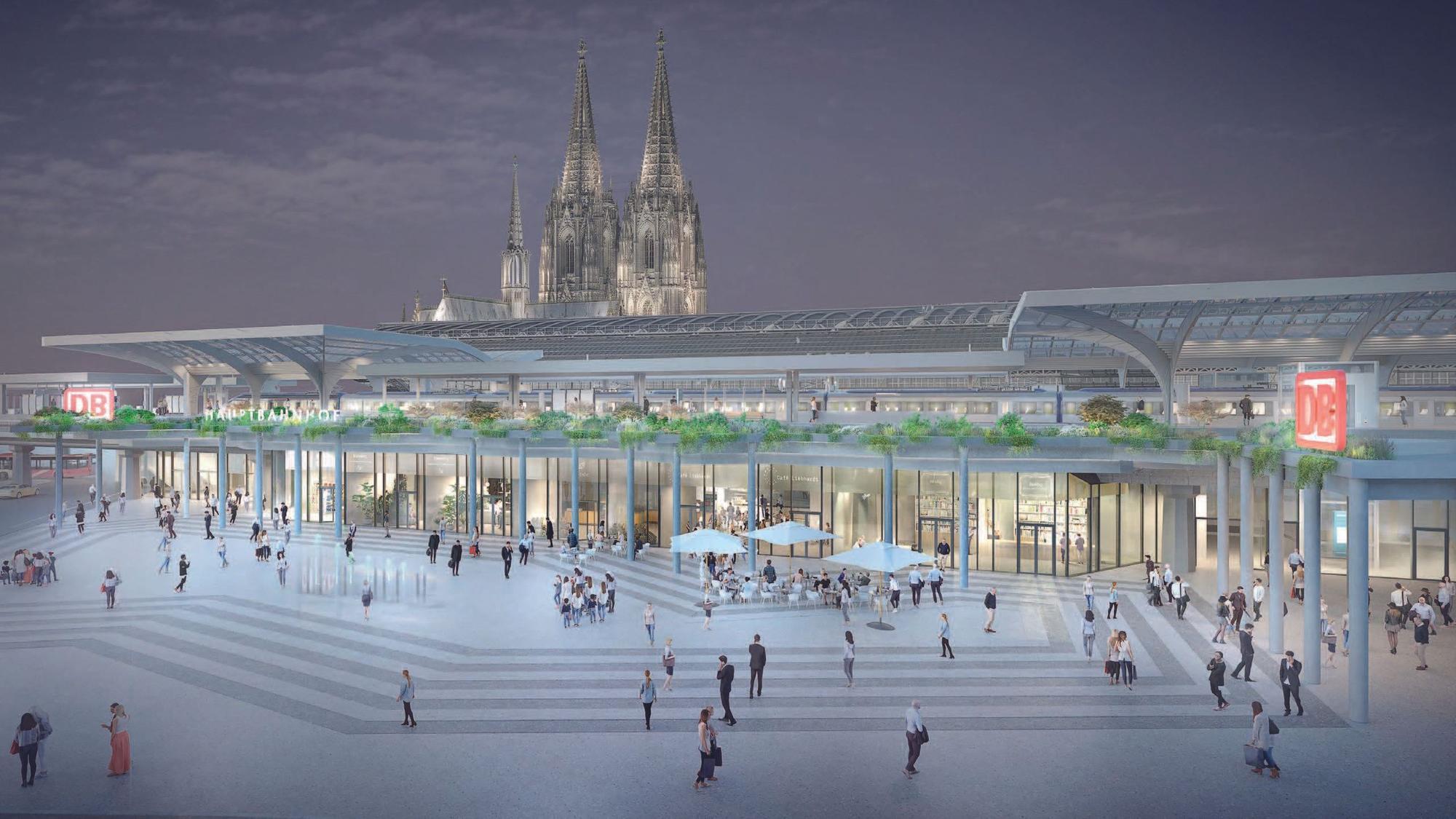 Die Visualisierung zeigt den geplanten Ausbau des Kölner Hauptbahnhofes am Breslauer Platz.
