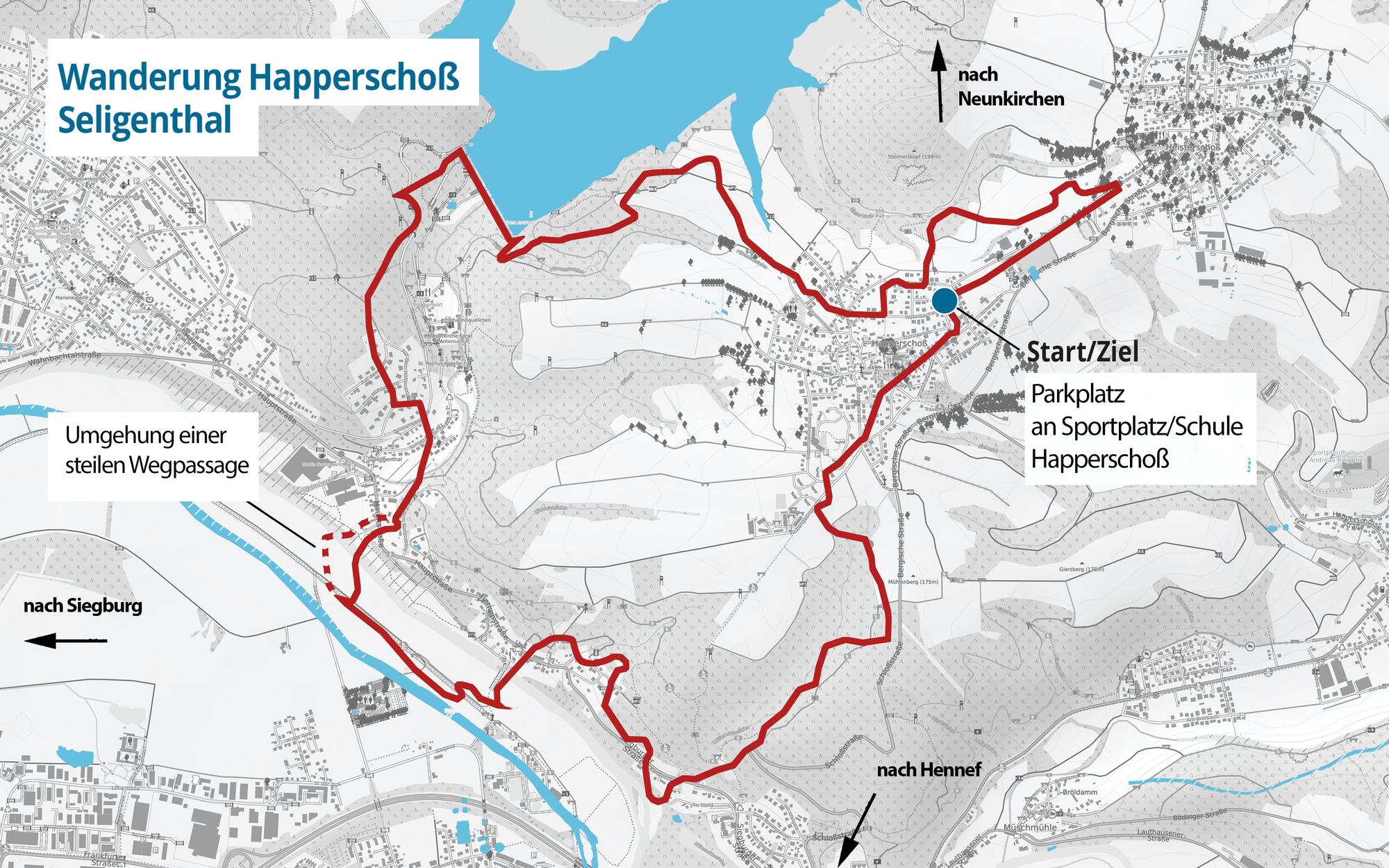 Der Wanderweg ausgehend von Happerschoß.