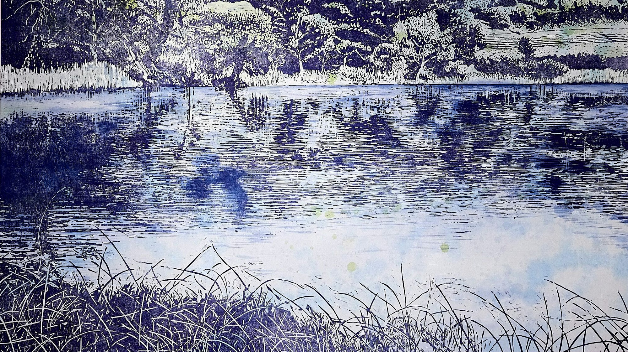 Die fertige Druckarbeit zeigt einen See in der Natur.