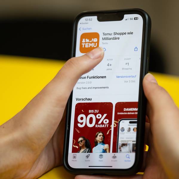 ILLUSTRATION Eine Person hält ein Telefon mit der App Temu in den Händen. (Gestellte Szene).