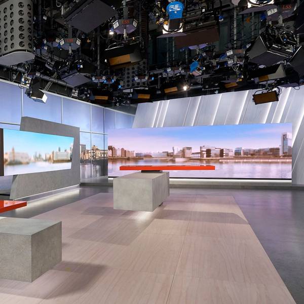 Das WDR-Nachrichtenstudio in Köln ohne Moderatoren und Kameras.