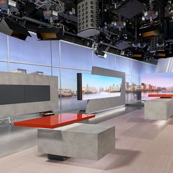 Das WDR-Nachrichtenstudio in Köln ohne Moderatoren und Kameras.