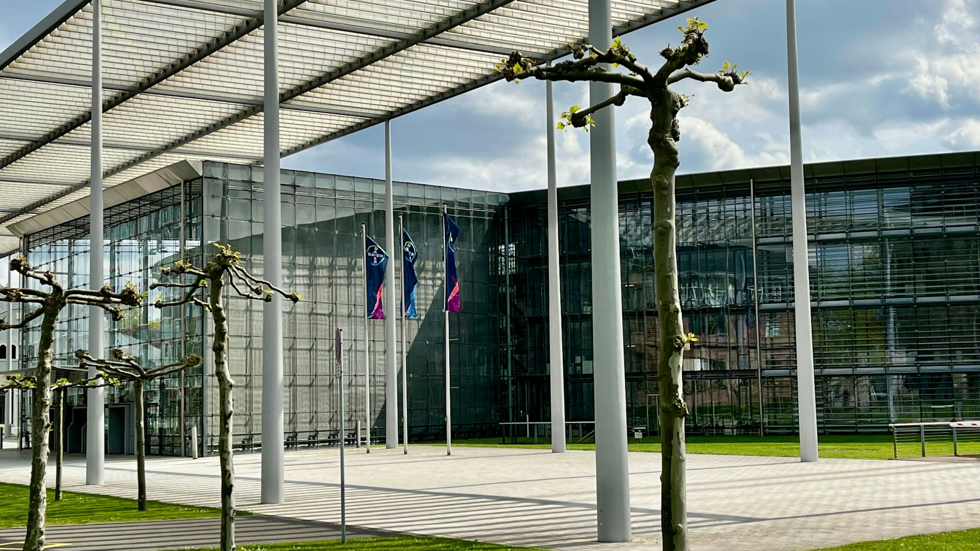 Blick auf die Bayer-Konzernzentrale am Tag der möglichen Meisterschaft.