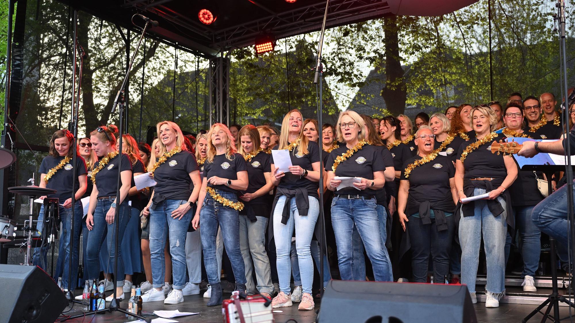 Das Foto zeigt den Overather Kneipenchor beim Benefizkonzert