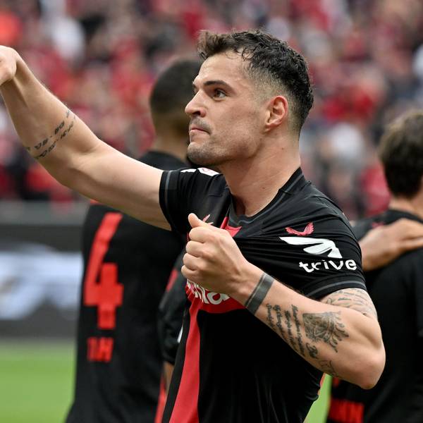 Leverkusens Granit Xhaka bejubelt sein Tor zum 2:0 gegen Werder Bremen.