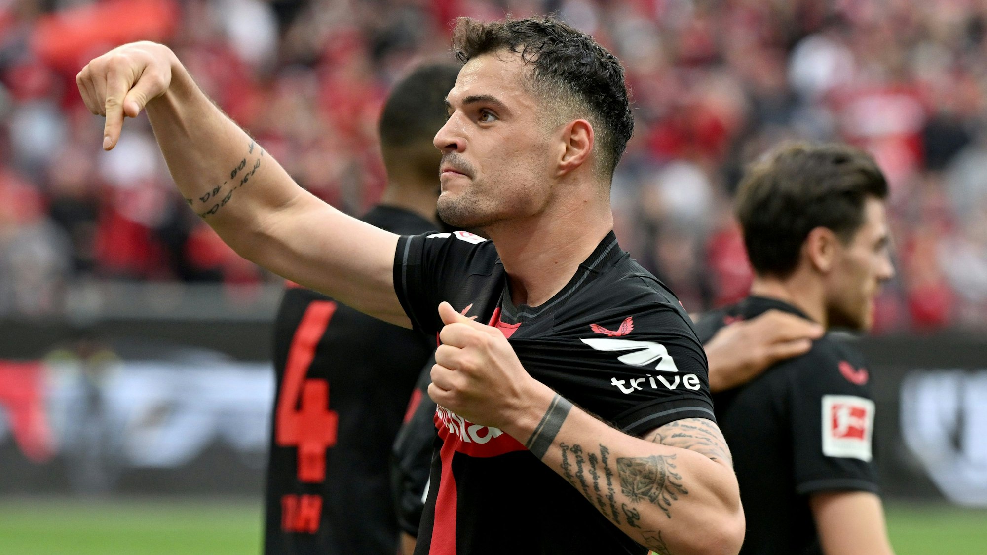 Leverkusens Granit Xhaka bejubelt sein Tor zum 2:0 gegen Werder Bremen.